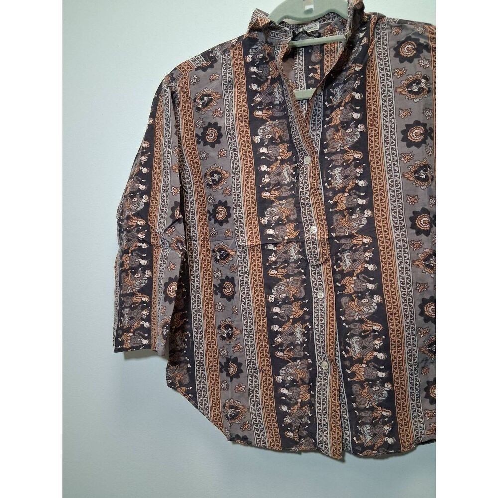 Vintage baltman fifth ave womens small batik rust brown art shirt top viscose - Picture 3 of 9